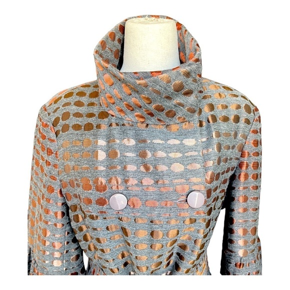 Samuel Dong Metallic Abstract Graphic Print Blazer Style Jacket in Brown Sz Sm - Picture 3 of 5